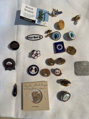 Vintage pins and collectibles.